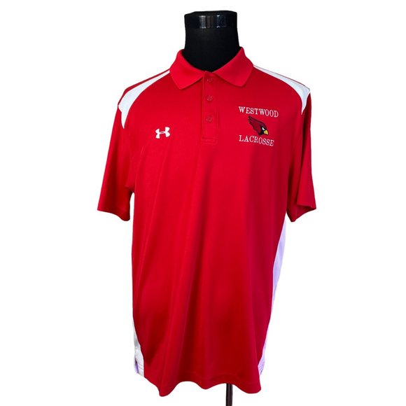 Under Armour | Men's Loose Heatgear Red Polo Shirt Large Westwood Lacrosse - Picture 2 of 7